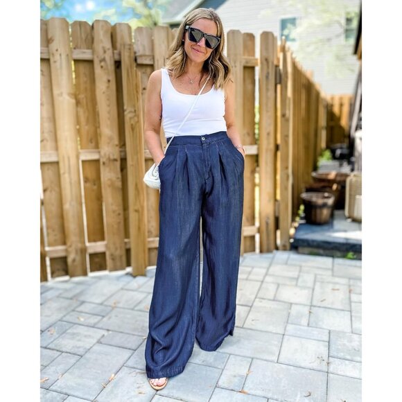 Wide Leg Pants Women Tencel High Waisted Palazzo Summer Beach Flowy - Picture 5 of 7